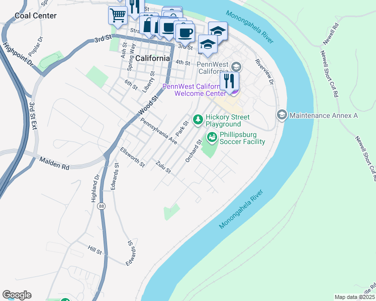 map of restaurants, bars, coffee shops, grocery stores, and more near 900 Pennsylvania Avenue in California