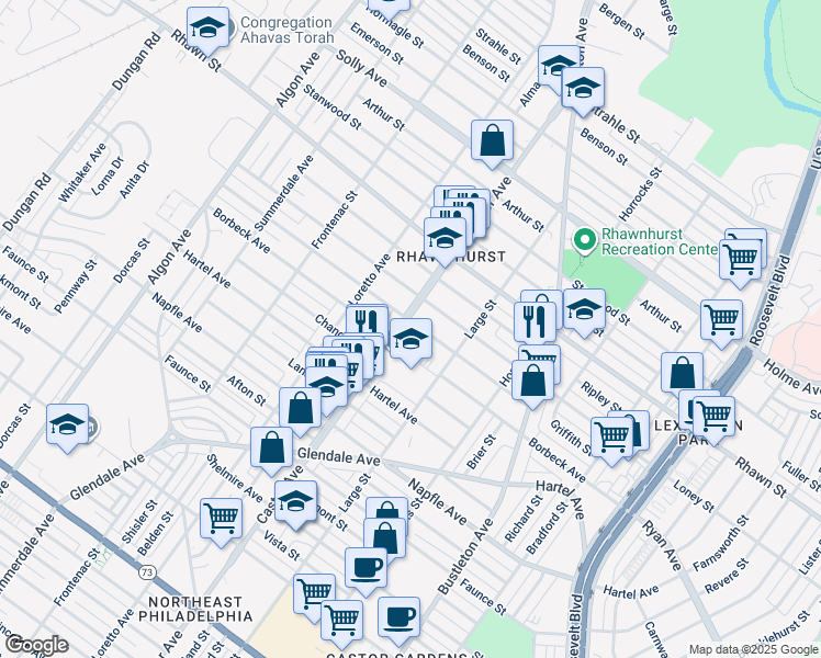 map of restaurants, bars, coffee shops, grocery stores, and more near 2000 Griffith Street in Philadelphia