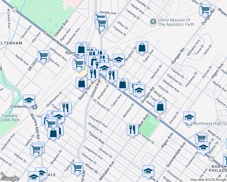 map of restaurants, bars, coffee shops, grocery stores, and more near in Philadelphia