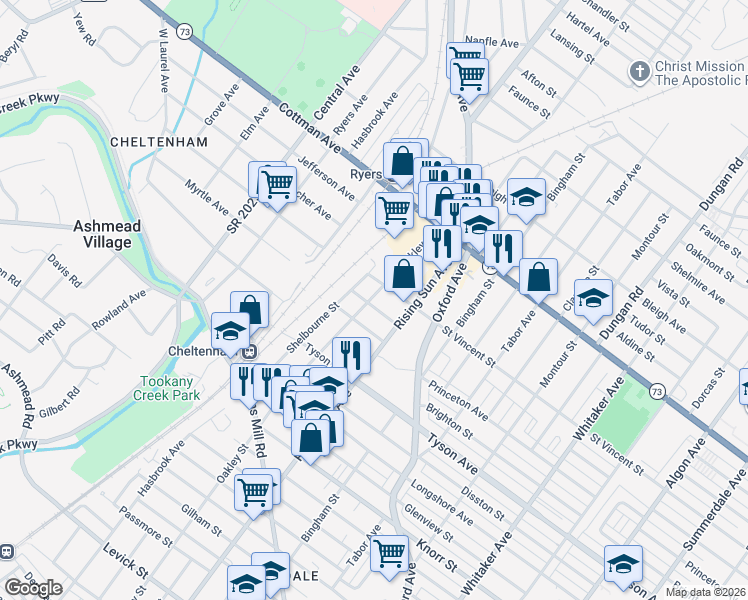 map of restaurants, bars, coffee shops, grocery stores, and more near 418 Friendship Street in Philadelphia