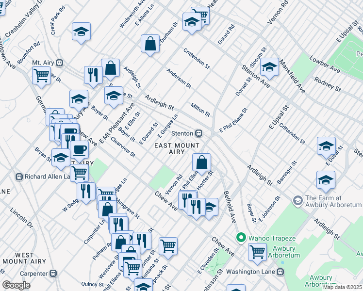 map of restaurants, bars, coffee shops, grocery stores, and more near 6746 Sprague Street in Philadelphia