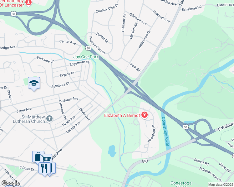 map of restaurants, bars, coffee shops, grocery stores, and more near 9 Toll Gate Station in Lancaster
