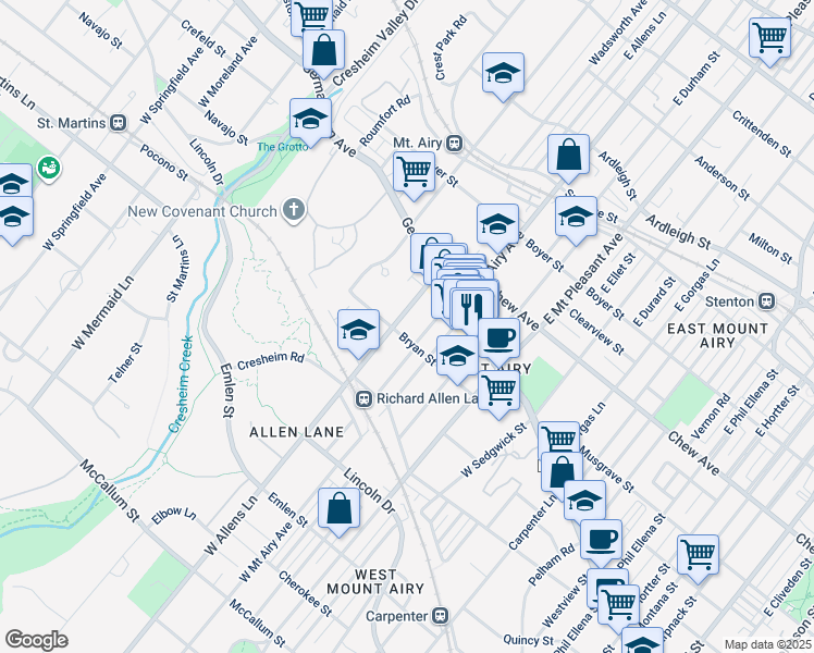 map of restaurants, bars, coffee shops, grocery stores, and more near 60 West Allens Lane in Philadelphia