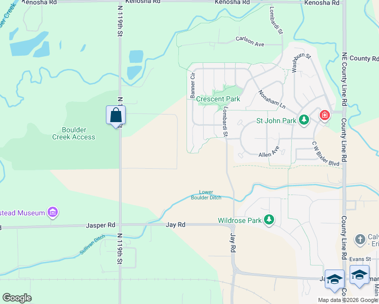 map of restaurants, bars, coffee shops, grocery stores, and more near 1241 Raindance Place in Erie