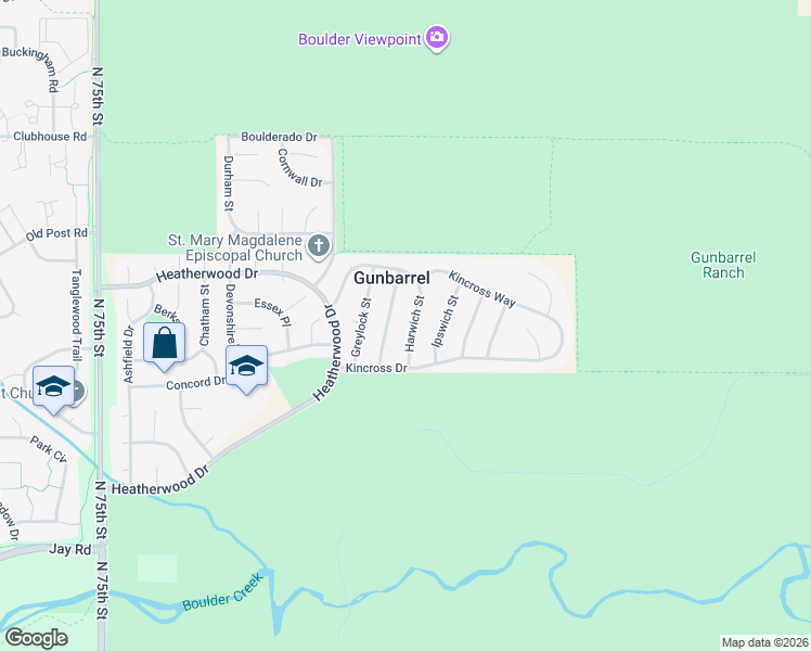 map of restaurants, bars, coffee shops, grocery stores, and more near 4627 Harwich Street in Boulder