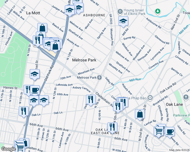 map of restaurants, bars, coffee shops, grocery stores, and more near in Elkins Park