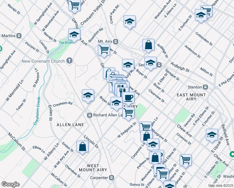 map of restaurants, bars, coffee shops, grocery stores, and more near 7140 Germantown Avenue in Philadelphia