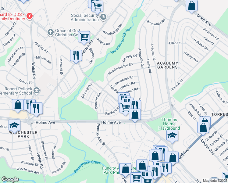 map of restaurants, bars, coffee shops, grocery stores, and more near 3123 Willits Road in Philadelphia