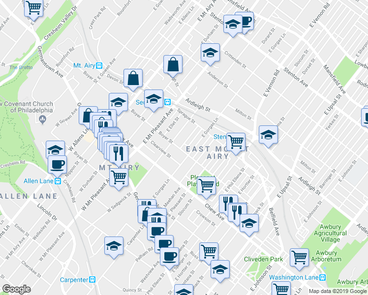 map of restaurants, bars, coffee shops, grocery stores, and more near 6909 Boyer Street in Philadelphia