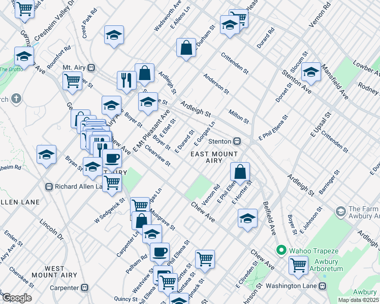 map of restaurants, bars, coffee shops, grocery stores, and more near 324 E Gorgas Ln in Philadelphia