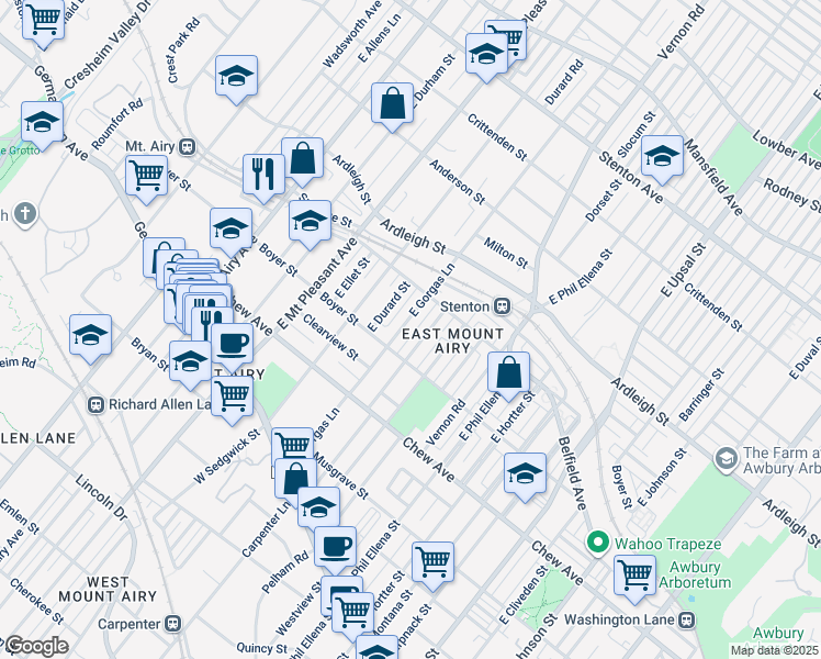 map of restaurants, bars, coffee shops, grocery stores, and more near 324 E Gorgas Ln in Philadelphia