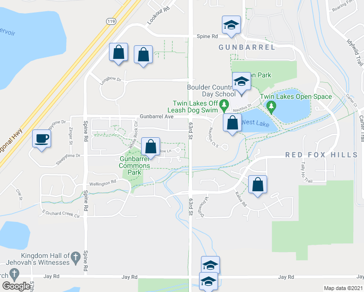 map of restaurants, bars, coffee shops, grocery stores, and more near 4725 Nautilus Court South in Boulder