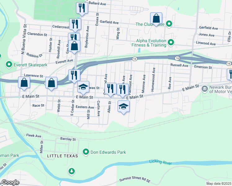 map of restaurants, bars, coffee shops, grocery stores, and more near 45 Madison Avenue in Newark