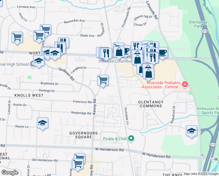 map of restaurants, bars, coffee shops, grocery stores, and more near 4700 Brooke Nicole Drive in Columbus