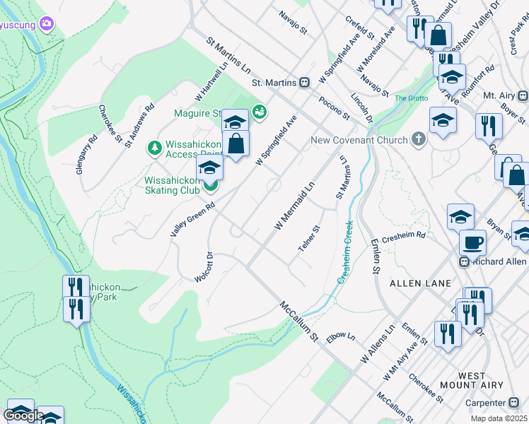 map of restaurants, bars, coffee shops, grocery stores, and more near 530 West Moreland Avenue in Philadelphia
