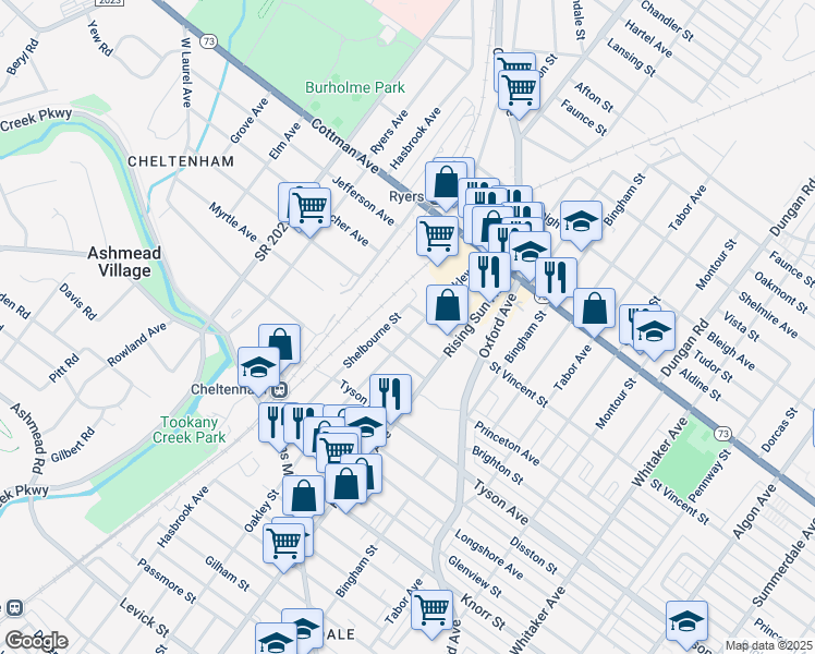 map of restaurants, bars, coffee shops, grocery stores, and more near 309 Friendship Street in Philadelphia