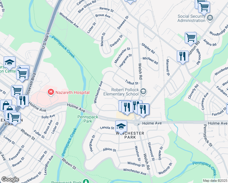 map of restaurants, bars, coffee shops, grocery stores, and more near 2740 Mower Street in Philadelphia