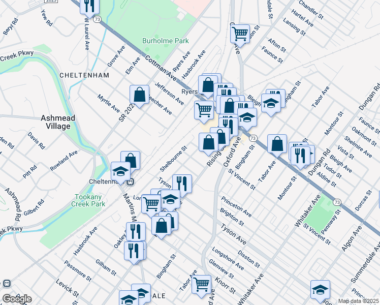 map of restaurants, bars, coffee shops, grocery stores, and more near 309 Friendship Street in Philadelphia