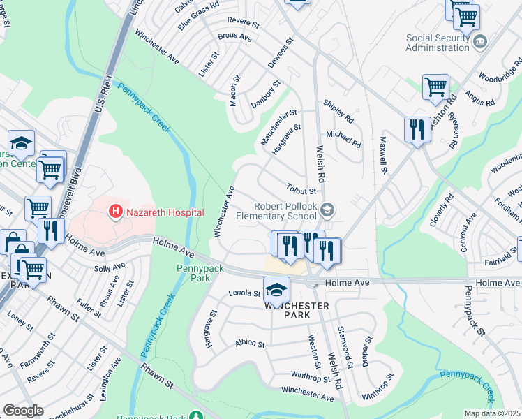 map of restaurants, bars, coffee shops, grocery stores, and more near 2740 Mower Street in Philadelphia