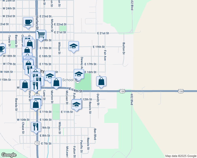 map of restaurants, bars, coffee shops, grocery stores, and more near 1449 Valley Avenue in Falls City