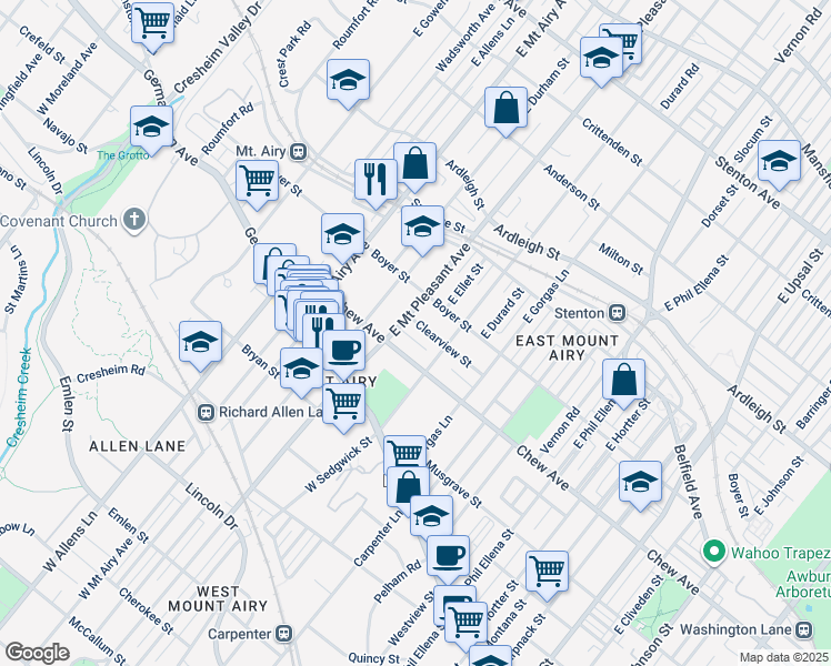 map of restaurants, bars, coffee shops, grocery stores, and more near 7018 Clearview Street in Philadelphia