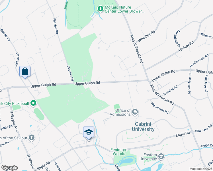map of restaurants, bars, coffee shops, grocery stores, and more near 1222 Upper Gulph Road in Wayne