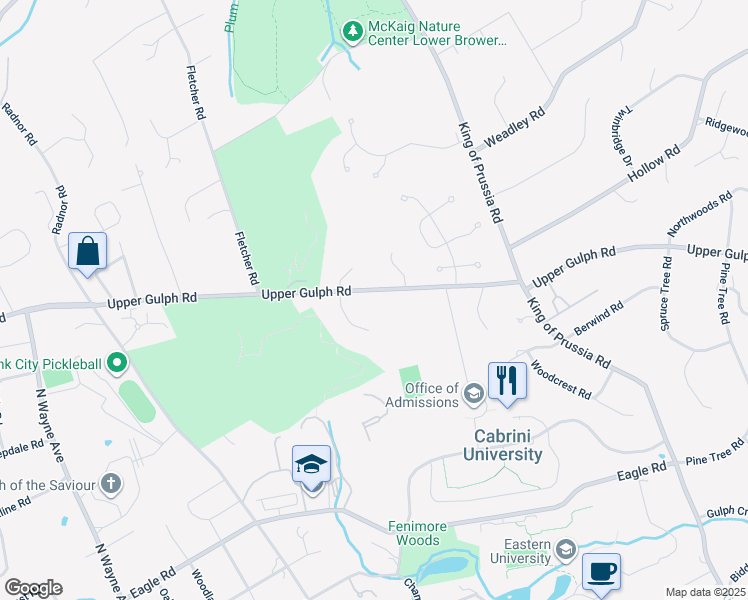map of restaurants, bars, coffee shops, grocery stores, and more near 1222 Upper Gulph Road in Wayne