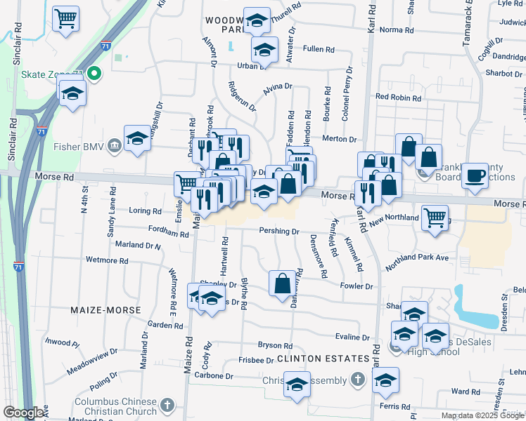 map of restaurants, bars, coffee shops, grocery stores, and more near 1333 Morse Road in Columbus