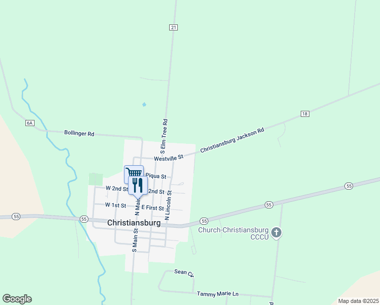 map of restaurants, bars, coffee shops, grocery stores, and more near 213 East 4th Street in Christiansburg