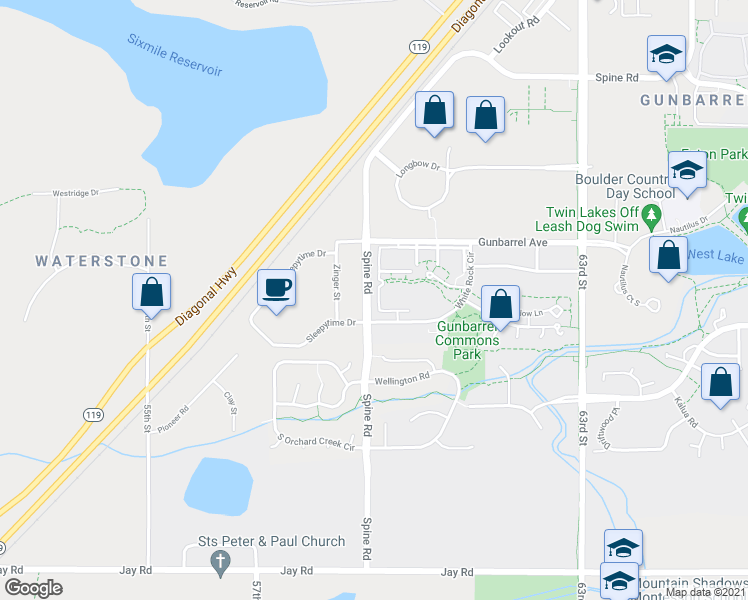 map of restaurants, bars, coffee shops, grocery stores, and more near 5924 Gunbarrel Avenue in Boulder