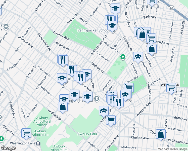 map of restaurants, bars, coffee shops, grocery stores, and more near 1538 Mohican Street in Philadelphia