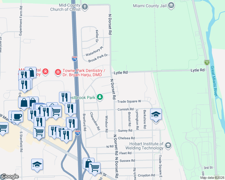 map of restaurants, bars, coffee shops, grocery stores, and more near 950 North Dorset Road in Troy