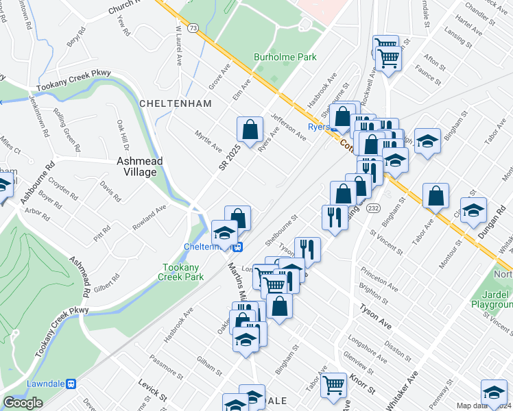map of restaurants, bars, coffee shops, grocery stores, and more near 111 Laurel Avenue in Montgomery County