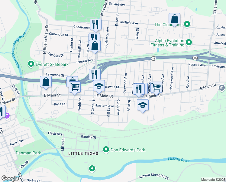 map of restaurants, bars, coffee shops, grocery stores, and more near 44 Dewey Avenue in Newark