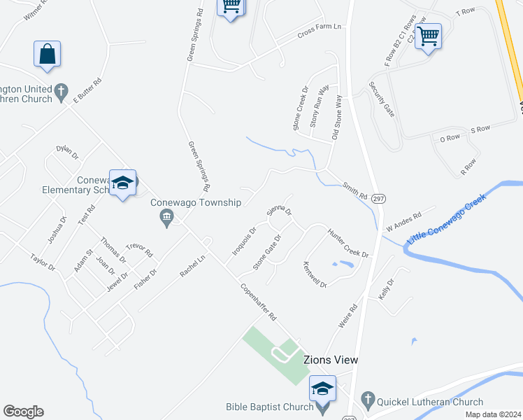 map of restaurants, bars, coffee shops, grocery stores, and more near 90 Sienna Drive in York