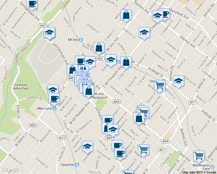 map of restaurants, bars, coffee shops, grocery stores, and more near 7020 Clearview Street in Philadelphia