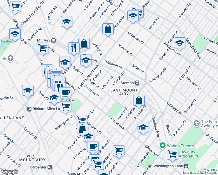 map of restaurants, bars, coffee shops, grocery stores, and more near 325 East Gorgas Lane in Philadelphia