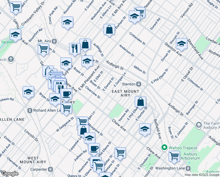 map of restaurants, bars, coffee shops, grocery stores, and more near 325 East Gorgas Lane in Philadelphia