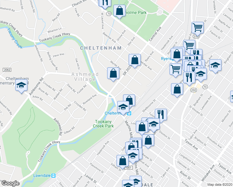 map of restaurants, bars, coffee shops, grocery stores, and more near 519 Central Avenue in Montgomery County