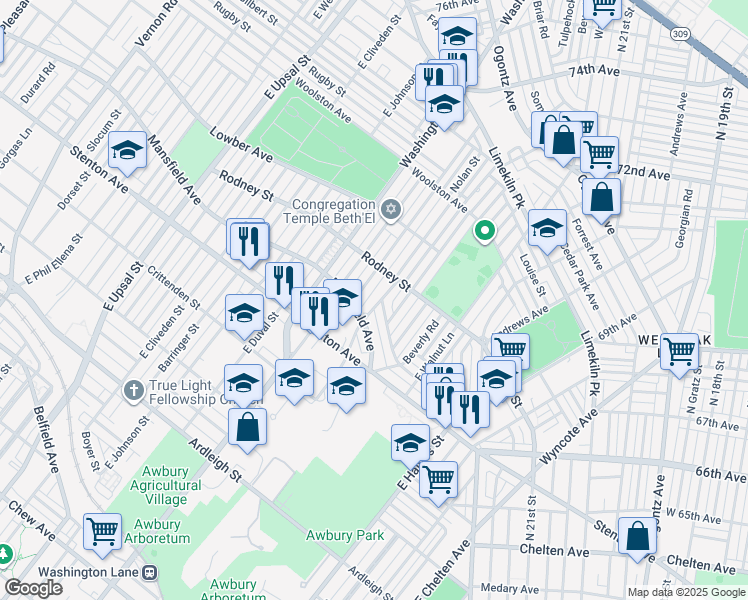 map of restaurants, bars, coffee shops, grocery stores, and more near 1538 Mohican Street in Philadelphia