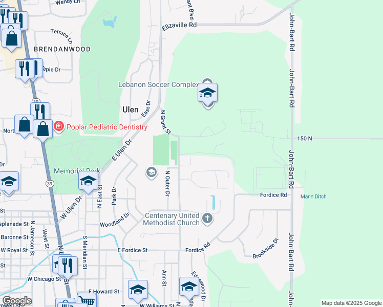 map of restaurants, bars, coffee shops, grocery stores, and more near 820 Millerwood Drive in Lebanon