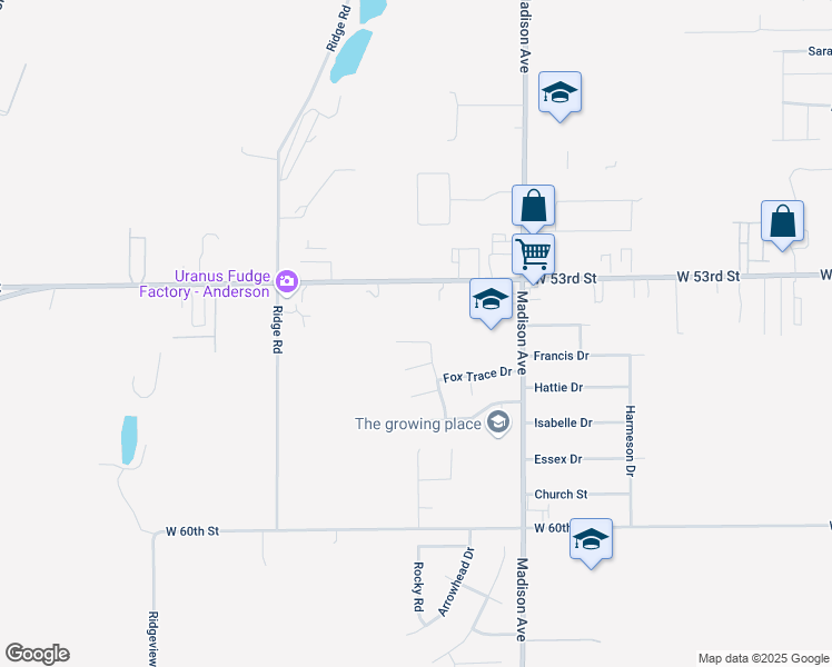 map of restaurants, bars, coffee shops, grocery stores, and more near 1216 Beaver Court in Anderson