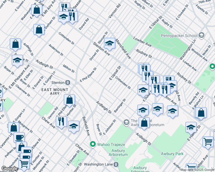 map of restaurants, bars, coffee shops, grocery stores, and more near 706 East Upsal Street in Philadelphia
