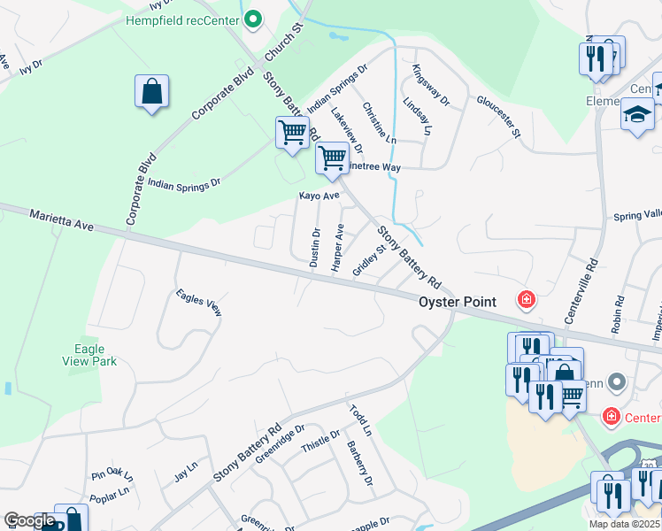 map of restaurants, bars, coffee shops, grocery stores, and more near 706 Harper Avenue in Lancaster