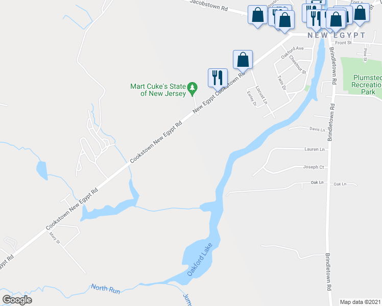map of restaurants, bars, coffee shops, grocery stores, and more near 250 Cookstown New Egypt Road in Wrightstown