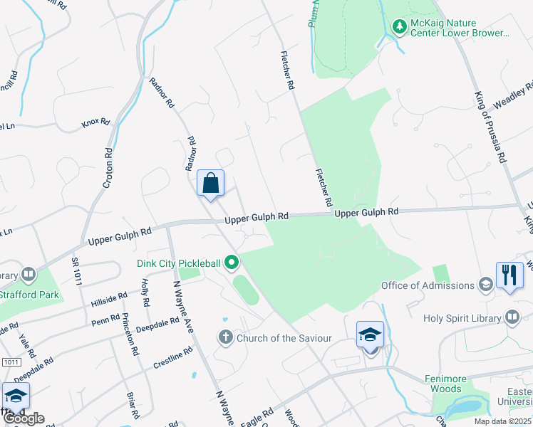 map of restaurants, bars, coffee shops, grocery stores, and more near 988 Upper Gulph Road in Wayne
