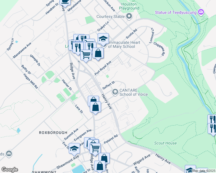 map of restaurants, bars, coffee shops, grocery stores, and more near 8118 Lawnton Street in Philadelphia