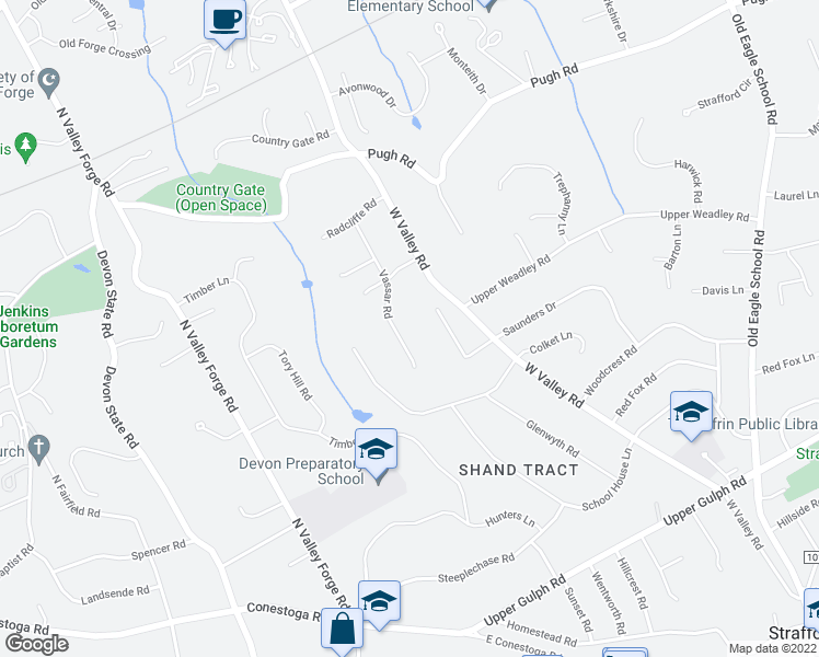 map of restaurants, bars, coffee shops, grocery stores, and more near 635 Vassar Road in Wayne
