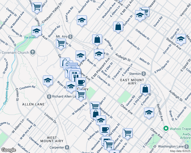 map of restaurants, bars, coffee shops, grocery stores, and more near 7030 Clearview Street in Philadelphia