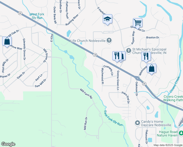 map of restaurants, bars, coffee shops, grocery stores, and more near 2233 Sheridan Road in Noblesville